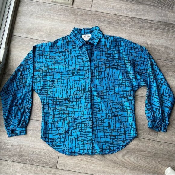 Vintage Les Modes JMS Abstract Check Print Button Down Blouse - Picture 4 of 13